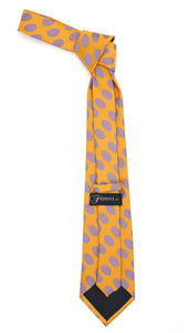 Men's Orange Necktie with Stylish Purple Dots - Ferrecci USA 