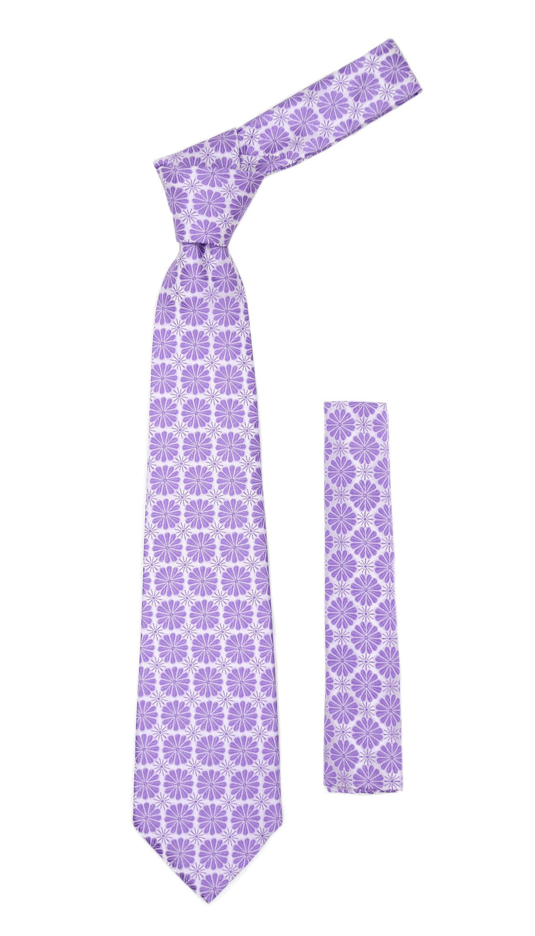 Floral Lavender Necktie with Handkderchief Set - Ferrecci USA 