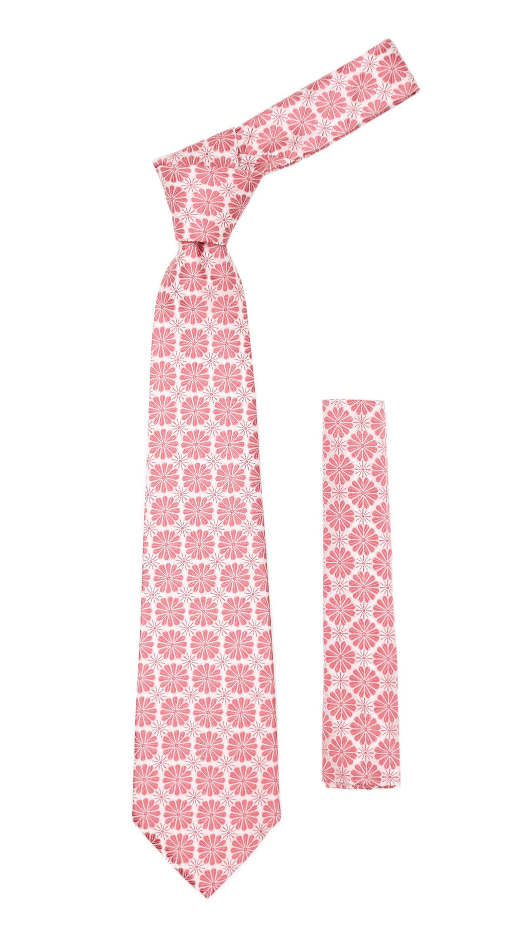 Floral Pink Necktie with Handkderchief Set - Ferrecci USA 