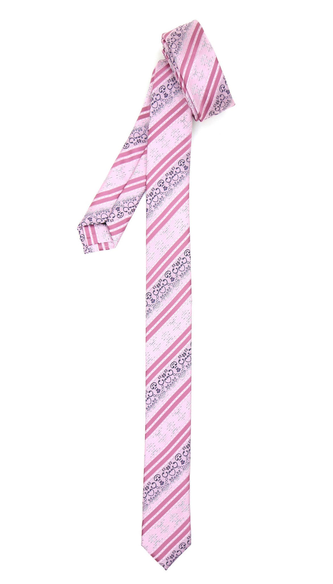 Super Skinny Stripe Pink Slim Tie - Ferrecci USA 