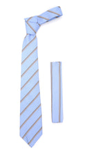 Load image into Gallery viewer, Microfiber Baby Blue Striped Tie and Hankie Set - Ferrecci USA 
