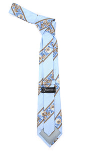 Microfiber Baby Blue Floral Striped Tie and Hankie Set - Ferrecci USA 