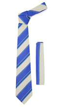Load image into Gallery viewer, Microfiber Blue Beige Striped Tie and Hankie Set - Ferrecci USA 

