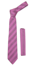 Load image into Gallery viewer, Microfiber Lavender Striped Tie and Hankie Set - Ferrecci USA 
