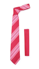 Load image into Gallery viewer, Microfiber Pink Striped Tie and Hankie Set - Ferrecci USA 
