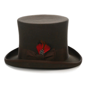 Premium Wool Brown Victorian Classic Vintage Top Hat - Ferrecci USA 