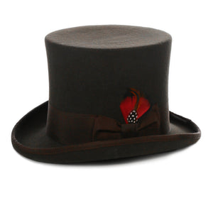 Premium Wool Brown Victorian Classic Vintage Top Hat - Ferrecci USA 