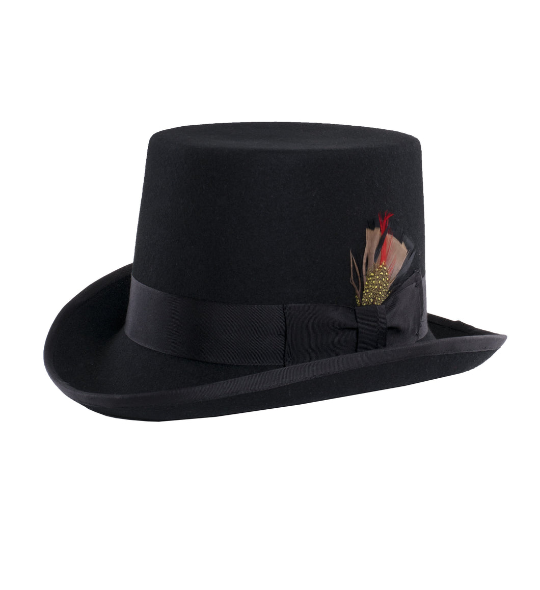 Ferrecci Black Short Pilgrim Top Hat 100% Wool Fully Lined inside, Black - Ferrecci USA 