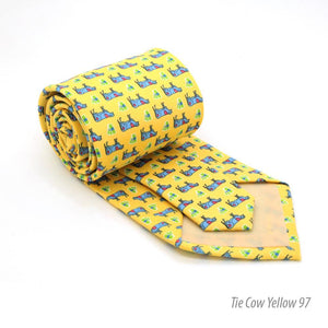 Cash Cow Yellow Necktie with Handkerchief Set - Ferrecci USA 
