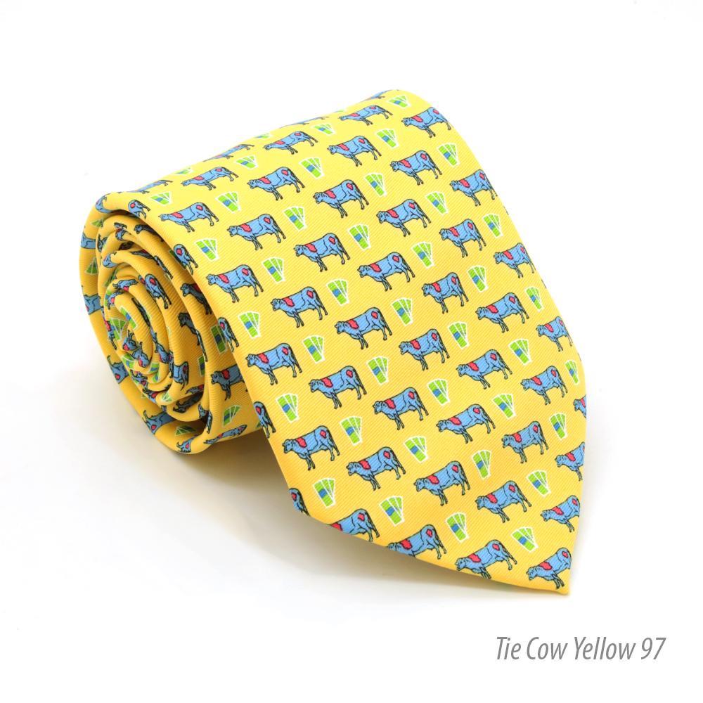 Cash Cow Yellow Necktie with Handkerchief Set - Ferrecci USA 