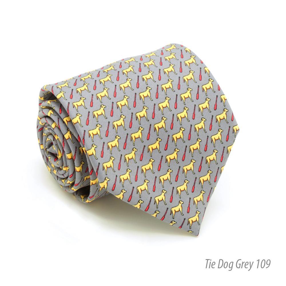 Dog Grey Necktie with Handkerchief Set - Ferrecci USA 