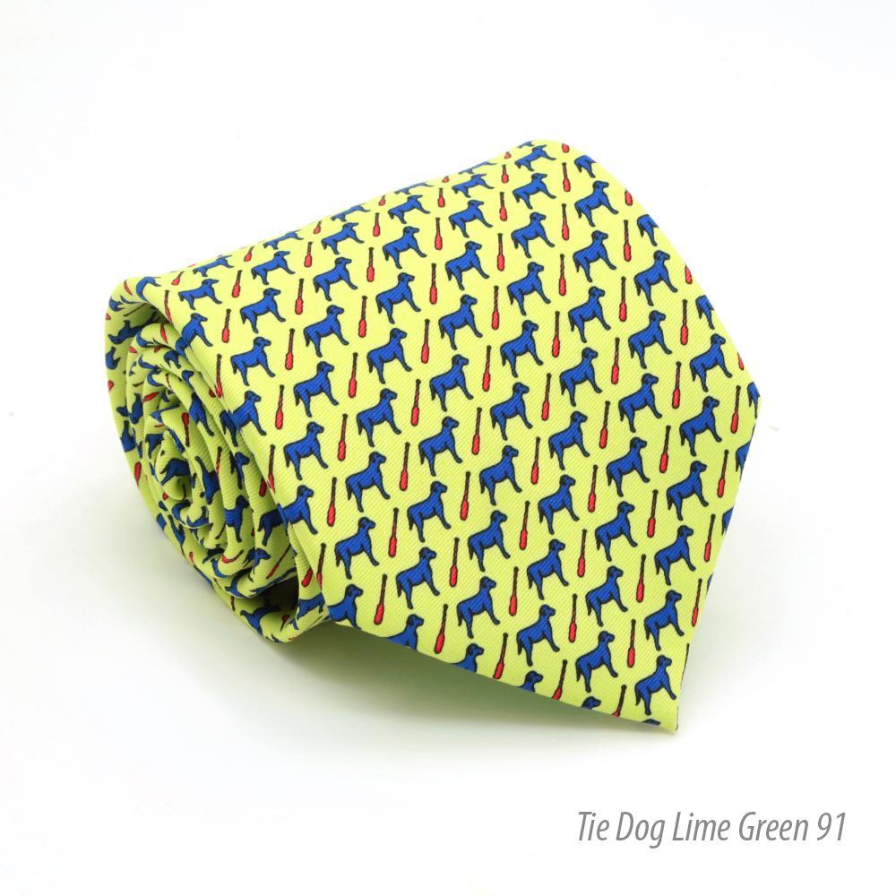 Dog Lime Green Necktie with Handkerchief Set - Ferrecci USA 