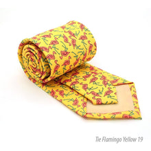Load image into Gallery viewer, Flamingo Yellow Necktie with Handkerchief Set - Ferrecci USA 
