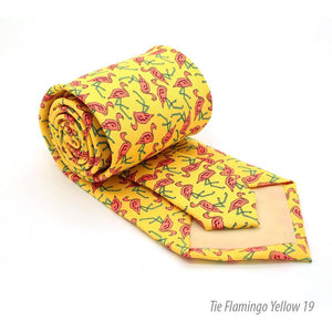 Flamingo Yellow Necktie with Handkerchief Set - Ferrecci USA 