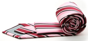 Mens Dads Classic Pink Striped Pattern Business Casual Necktie & Hanky Set U-3 - Ferrecci USA 