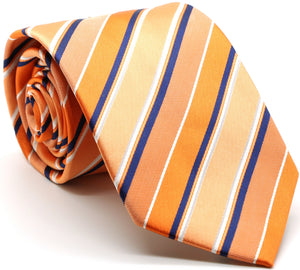 Mens Dads Classic Orange Striped Pattern Business Casual Necktie & Hanky Set U-4 - Ferrecci USA 