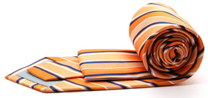Mens Dads Classic Orange Striped Pattern Business Casual Necktie & Hanky Set U-4 - Ferrecci USA 