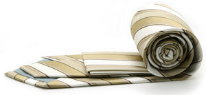 Mens Dads Classic Beige Striped Pattern Business Casual Necktie & Hanky Set U-7 - Ferrecci USA 