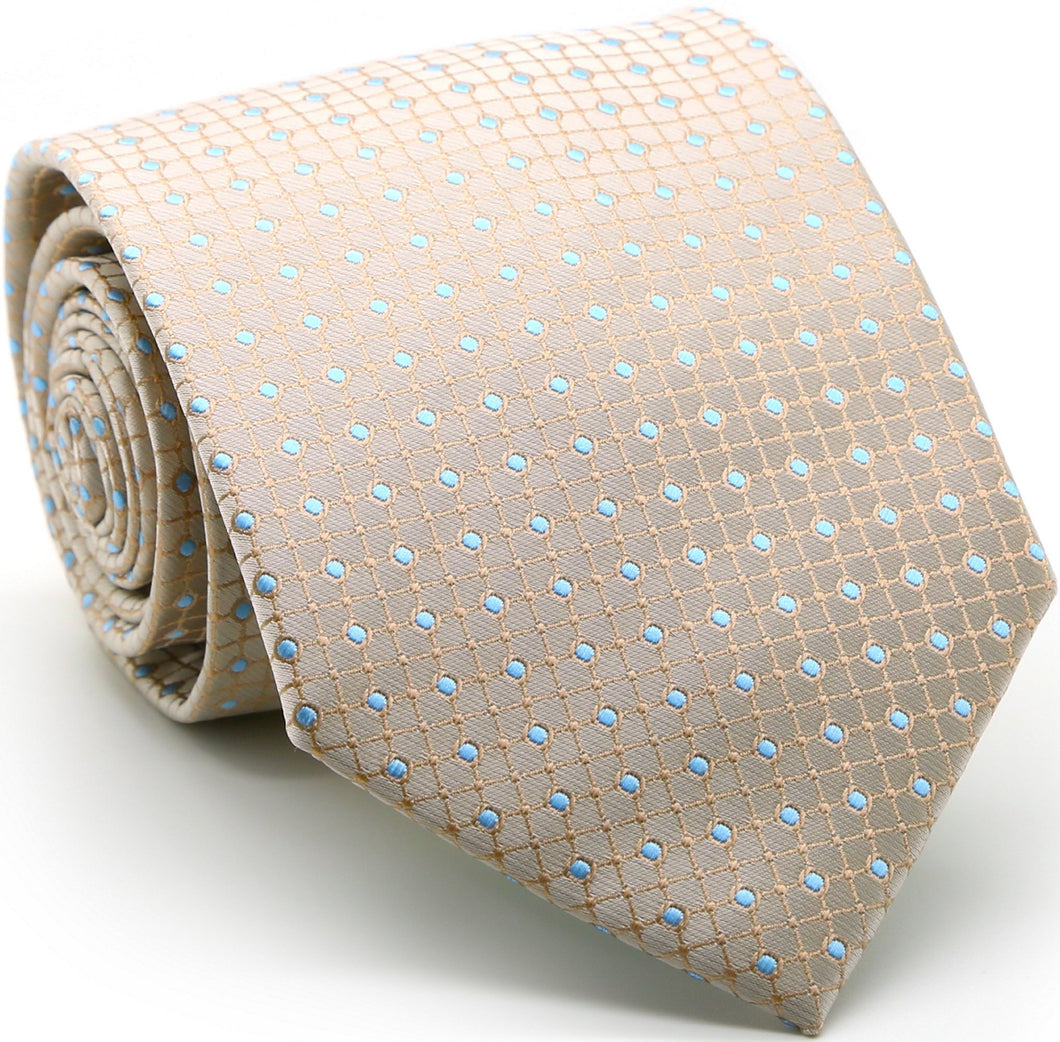 Mens Dads Classic Beige Geometric Pattern Business Casual Necktie & Hanky Set UO-1 - Ferrecci USA 