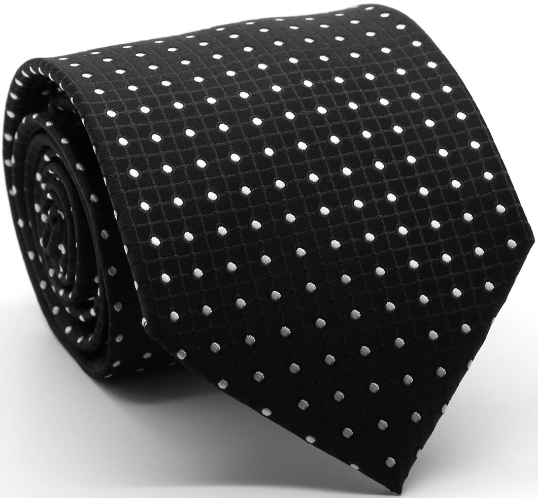 Mens Dads Classic Black Geometric Pattern Business Casual Necktie & Hanky Set UO-4 - Ferrecci USA 