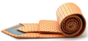 Mens Dads Classic Orange Geometric Pattern Business Casual Necktie & Hanky Set UO-5 - Ferrecci USA 