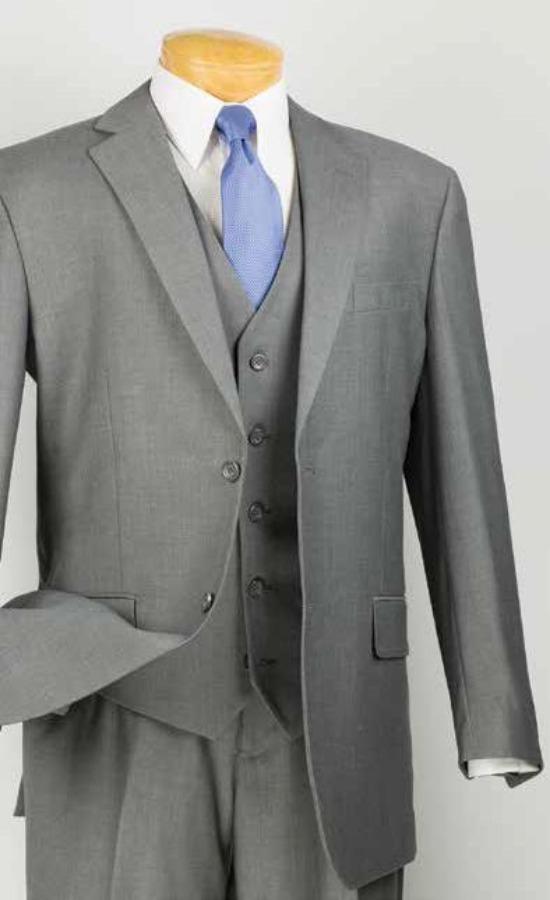 Three Piece Classic Fit Vested Suit Color Medium Gray