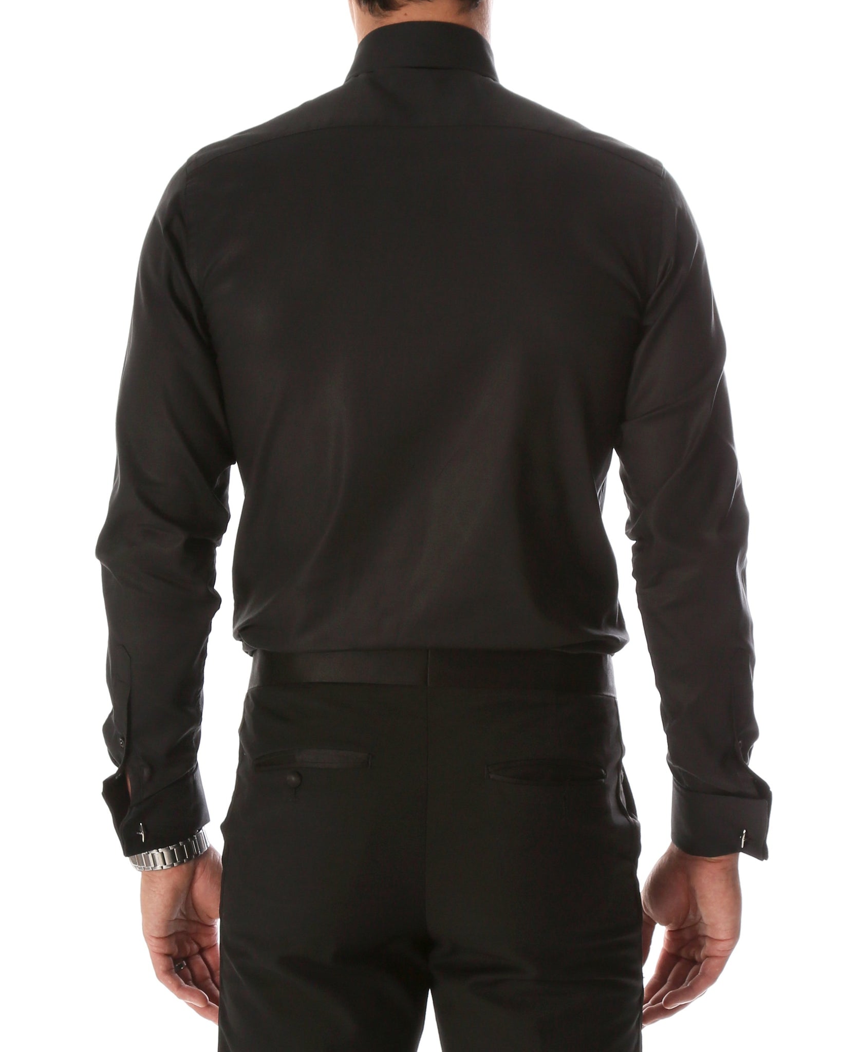 Ferrecci Men's Black Venice Slim Fit Pique Lay Down Collar Shirt Ferrecci Men's Black Venice Slim Fit Pique Lay Down Collar Shirt