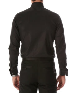 Ferrecci Men's Black Venice Slim Fit Pique Lay Down Collar Shirt - Ferrecci USA 