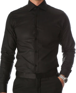 Ferrecci Men's Black Venice Slim Fit Pique Lay Down Collar Shirt - Ferrecci USA 