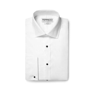 Ferrecci Men's White Venice Slim Fit Pique Lay Down Collar Shirt - Ferrecci USA 