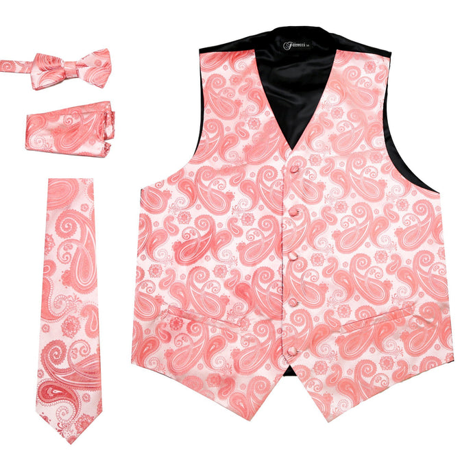 Ferrecci Mens Coral Paisley Wedding Prom Grad Choir Band 4pc Vest Set - Ferrecci USA 