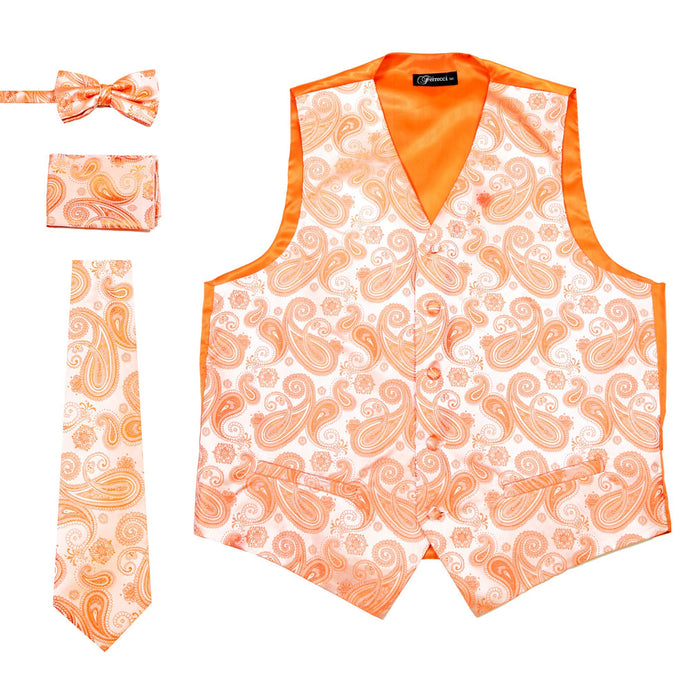 Ferrecci Mens Mandarin Paisley Wedding Prom Grad Choir Band 4pc Vest Set - Ferrecci USA 