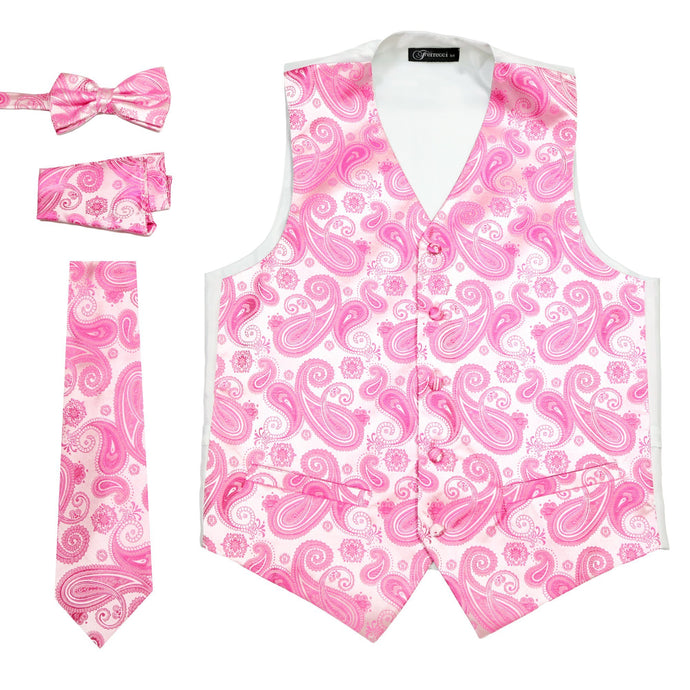 Ferrecci Mens Fuchsia Paisley Wedding Prom Grad Choir Band 4pc Vest Set - Ferrecci USA 