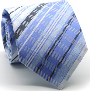 Mens Dads Classic Blue Striped Pattern Business Casual Necktie & Hanky Set VO-10 - Ferrecci USA 