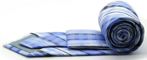Mens Dads Classic Blue Striped Pattern Business Casual Necktie & Hanky Set VO-10 - Ferrecci USA 