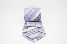Load image into Gallery viewer, Mens Dads Classic Purple Striped Pattern Business Casual Necktie &amp; Hanky Set VO-12 - Ferrecci USA 
