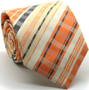 Mens Dads Classic Orange Striped Pattern Business Casual Necktie & Hanky Set VO-3 - Ferrecci USA 