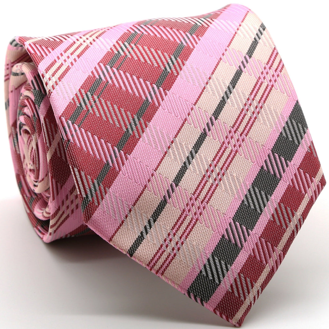 Mens Dads Classic Pink Striped Pattern Business Casual Necktie & Hanky Set VO-6 - Ferrecci USA 