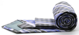 Mens Dads Classic Grey/Purple Striped Pattern Business Casual Necktie & Hanky Set VO-7 - Ferrecci USA 