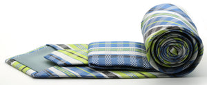 Mens Dads Classic Green Striped Pattern Business Casual Necktie & Hanky Set VO-9 - Ferrecci USA 