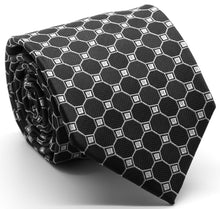 Load image into Gallery viewer, Mens Dads Classic Black Geometric Pattern Business Casual Necktie &amp; Hanky Set W-1 - Ferrecci USA 
