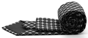 Mens Dads Classic Black Geometric Pattern Business Casual Necktie & Hanky Set W-1 - Ferrecci USA 