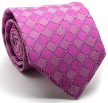 Load image into Gallery viewer, Mens Dads Classic Fuchasia Geometric Pattern Business Casual Necktie &amp; Hanky Set W-2 - Ferrecci USA 
