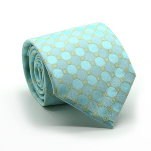 Mens Dads Classic Turquoise Geometric Pattern Business Casual Necktie & Hanky Set W-3 - Ferrecci USA 