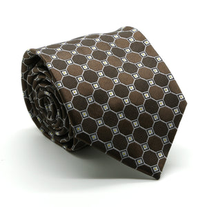 Mens Dads Classic Brown Geometric Pattern Business Casual Necktie & Hanky Set W-5 - Ferrecci USA 