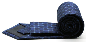 Mens Dads Classic Navy Geometric Pattern Business Casual Necktie & Hanky Set W-7 - Ferrecci USA 