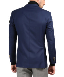 Men's Warwick Gold Button Slim Fit Navy Blazer - Ferrecci USA 