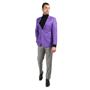 Men's Warwick Gold Button Slim Fit Purple Blazer - Ferrecci USA 