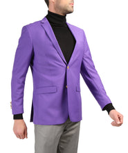Load image into Gallery viewer, Men&#39;s Warwick Gold Button Slim Fit Purple Blazer - Ferrecci USA 
