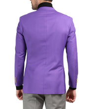 Load image into Gallery viewer, Men&#39;s Warwick Gold Button Slim Fit Purple Blazer - Ferrecci USA 

